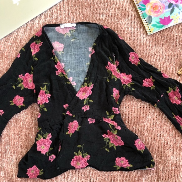 don’t ask why Tops - Floral wrap shirt